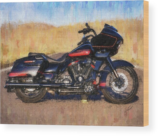Motorcycle Wood Print featuring the painting Harley-Davidson CVO Road Glide Motorcycle by Vart by Vart