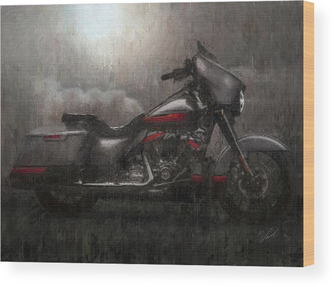 Motorcycle Wood Print featuring the painting Harley-Davidson STREET GLIDE grey Motorcycles by Vart by Vart
