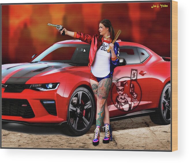 Harley Wood Print featuring the photograph Harley Quinn Pistols and Car by Jon Volden