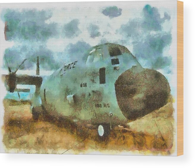 C-130 Wood Print featuring the mixed media Herk on the Ramp by Christopher Reed