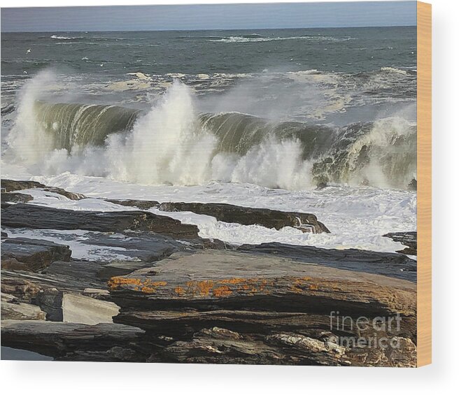 Winter Wood Print featuring the photograph High Surf Cape Elizabeth by Jeanette French