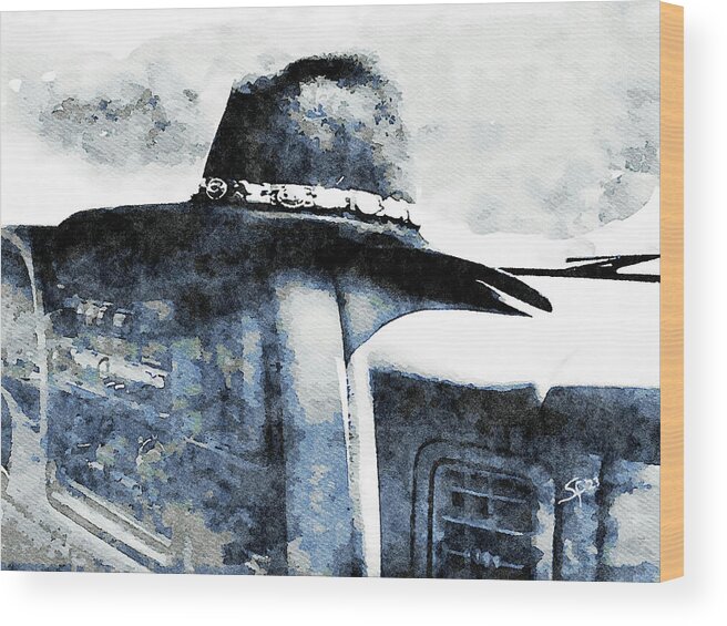 Watercolor Wood Print featuring the mixed media His Favorite Hat Watercolor Painting by Shelli Fitzpatrick