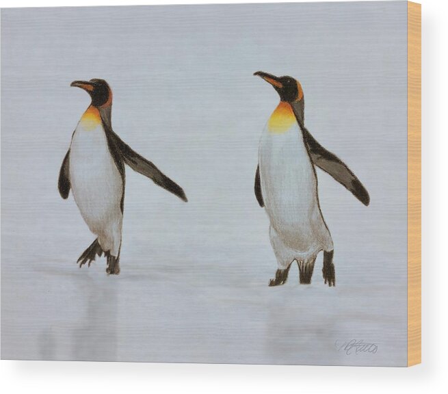 Penguins Wood Print featuring the drawing Hokey Pokey by Marlene Little