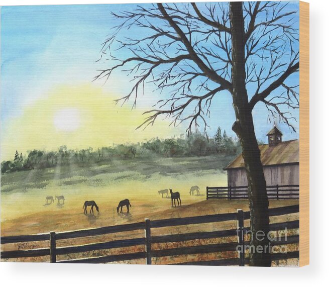 Horses Wood Print featuring the painting Horses at Sunrise by Joseph Burger