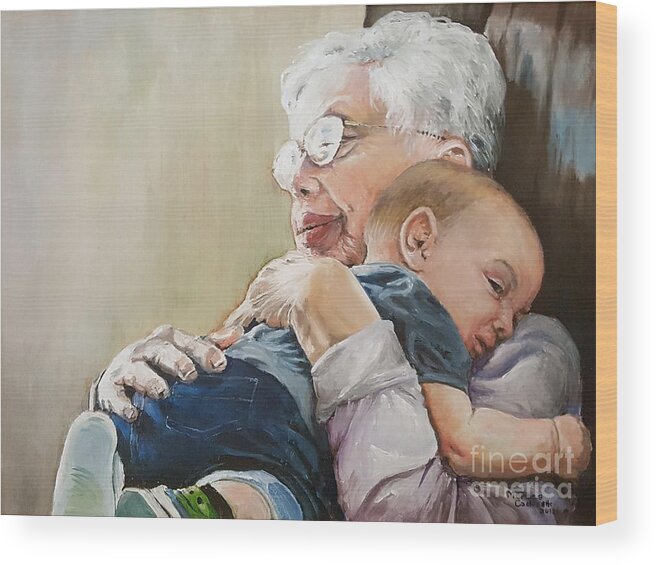 Hug Wood Print featuring the painting Hugs from Great Grandma by Merana Cadorette