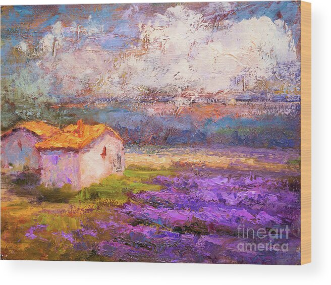  Building Wood Print featuring the painting In the midst of Lavender by Radha Rao
