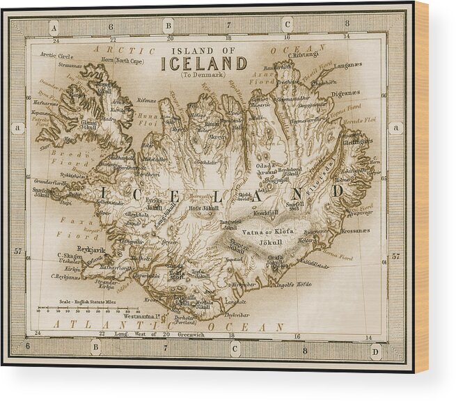 Iceland Wood Print featuring the photograph Iceland Vintage Map 1893 Sepia by Carol Japp