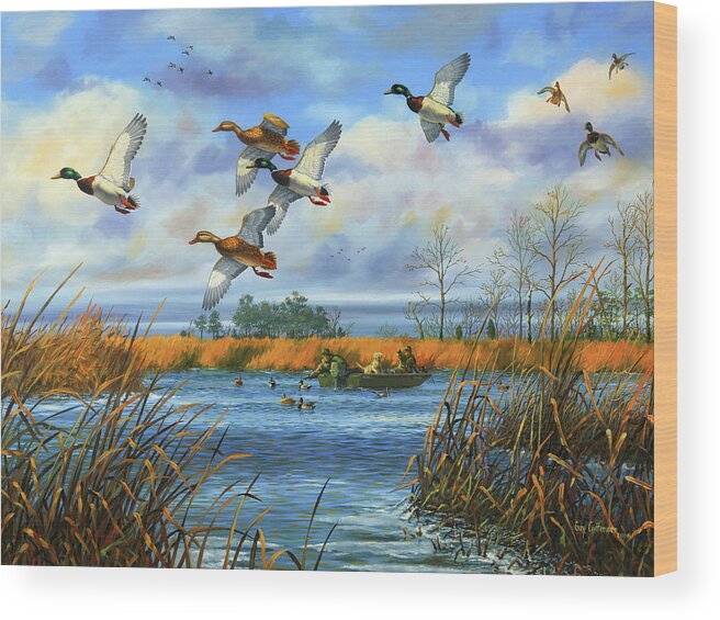 Mallards Wood Print featuring the painting It Never Fails by Guy Crittenden