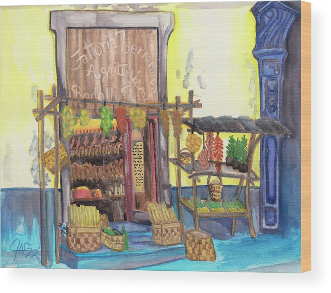 Art Wood Print featuring the painting Italian Agritourism Market by The GYPSY