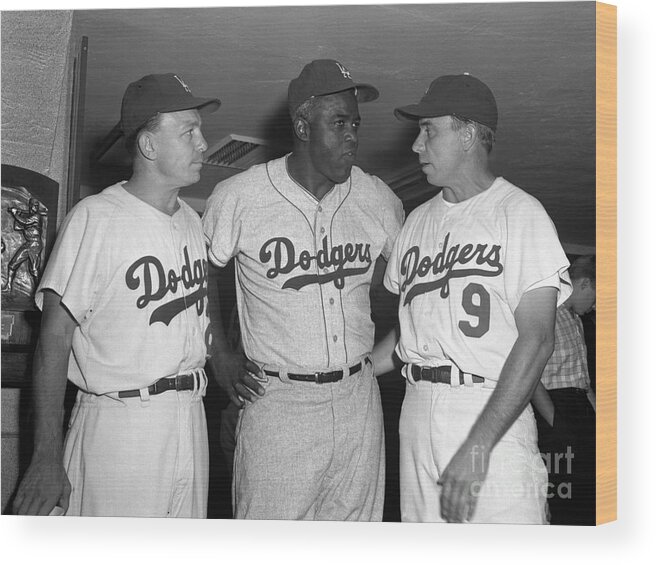 Jackie Robinson Wood Print featuring the photograph Jackie Robinson and Pee Wee Reese by Olen Collection
