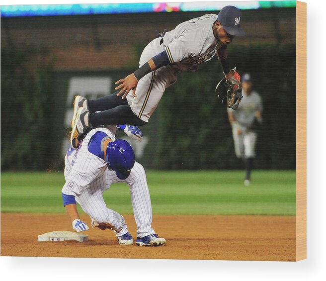 People Wood Print featuring the photograph Jean Segura and Kyle Schwarber by David Banks