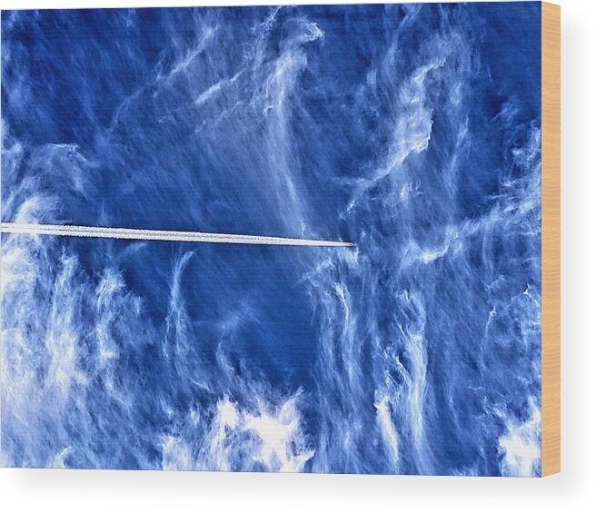 Jet Streaks Wood Print featuring the photograph Jet Streaks Across Blue Sky by David Zumsteg