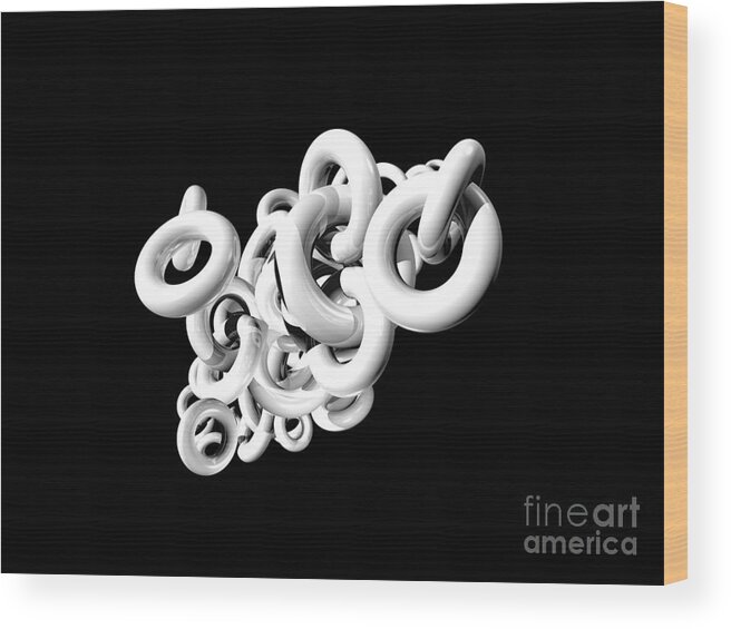 Black And White Wood Print featuring the digital art Jumbled Rings by Phil Perkins