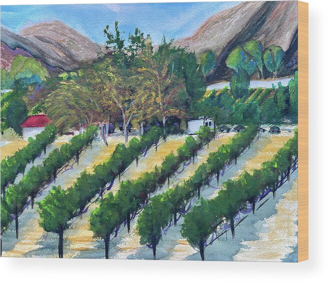 Somerset Winery Wood Print featuring the painting Kirk's View at Somerset by Roxy Rich