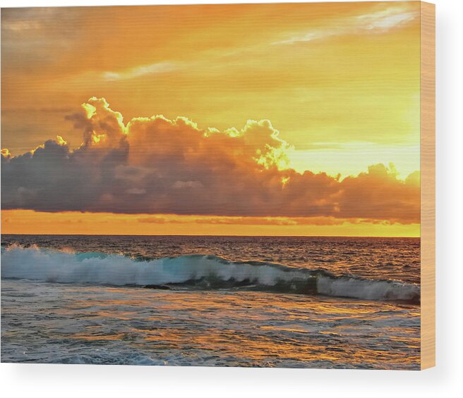 David Lawson Photography Wood Print featuring the photograph Kona Golden Sunset by David Lawson
