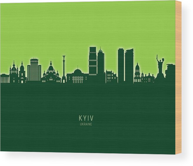 Kyiv Wood Print featuring the digital art Kyiv Ukraine Skyline #70 by Michael Tompsett