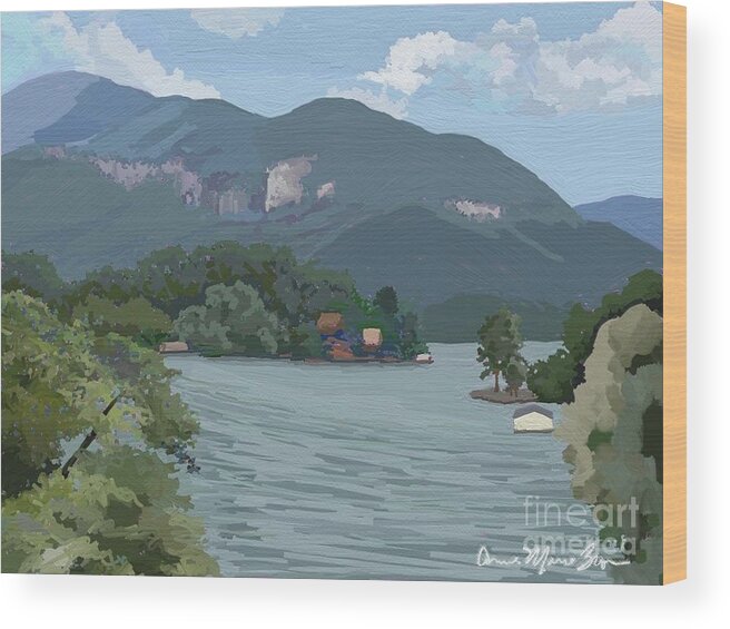 Lake Lure Wood Print featuring the digital art Lake Lure View by Anne Marie Brown