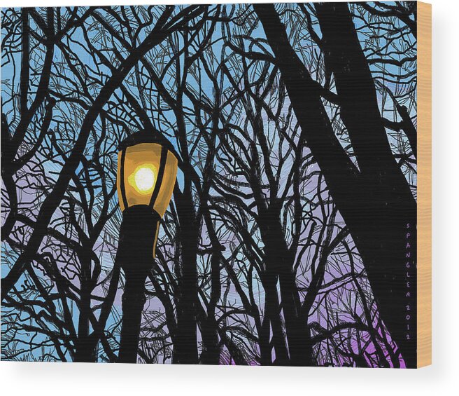  Wood Print featuring the painting Lamplight at twilight by Susan Spangler