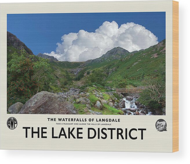 Lake District Wood Print featuring the photograph Langdale Waterfalls No3 Cream Railway Poster by Brian Watt