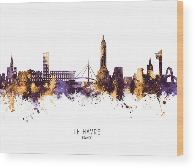 Le Havre Wood Print featuring the digital art Le Havre France Skyline #27 by Michael Tompsett