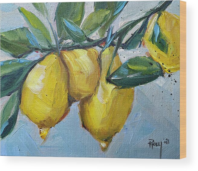 Lemon Wood Print featuring the painting Lemons by Roxy Rich