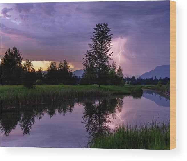 Lightning Storm Wood Print featuring the photograph Lightning at Whitefish Montana by Jack Bell