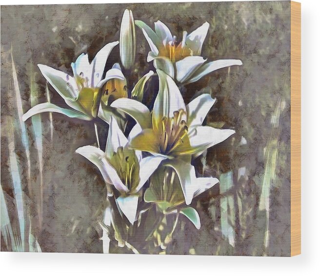 Lilies Wood Print featuring the mixed media Lilies by Christopher Reed