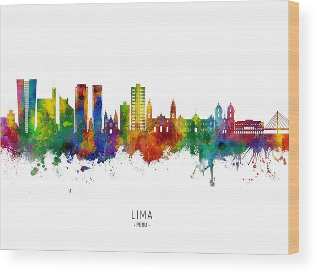 Lima Wood Print featuring the digital art Lima Peru Skyline #57 by Michael Tompsett
