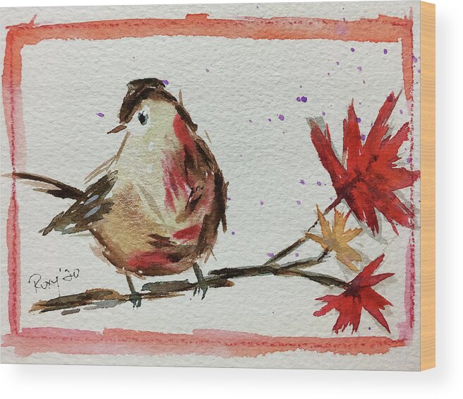 Grand Tit Wood Print featuring the painting Lincolns Sparrow on a Maple Branch by Roxy Rich