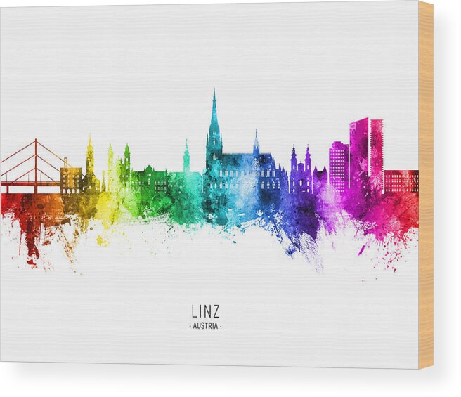 Linz Wood Print featuring the digital art Linz Austria Skyline #56 by Michael Tompsett