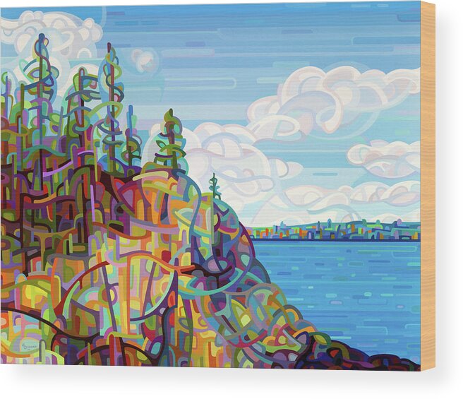 Summer Lake Wood Print featuring the painting Living on the Edge by Mandy Budan