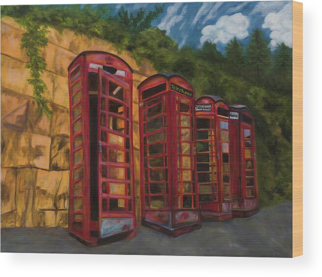 Art Wood Print featuring the painting London Phone Booths by Tammy Pool