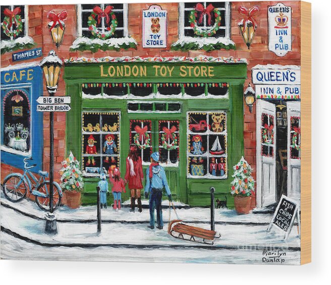 Toy Store Wood Print featuring the painting London Toy Store by Marilyn Dunlap