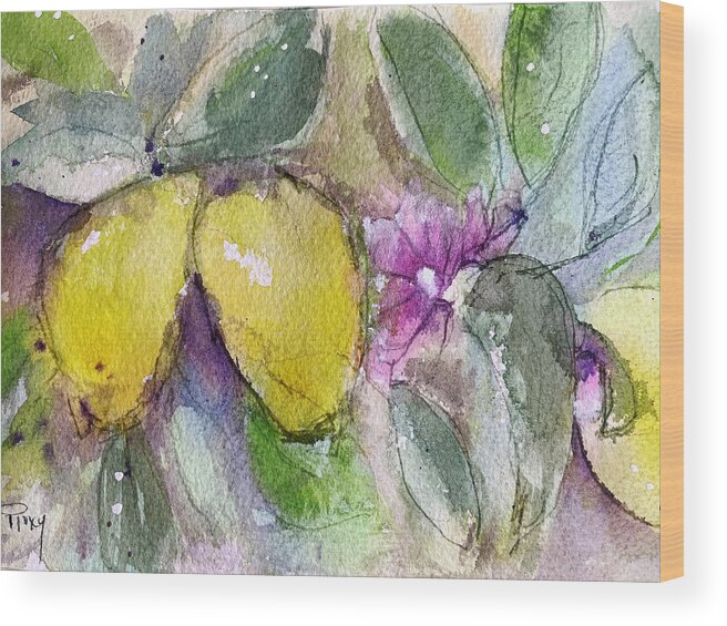 Lemons Wood Print featuring the painting Loose Lemons by Roxy Rich
