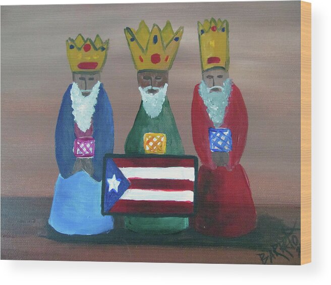 Los Reyes Magos Wood Print featuring the painting Los Tres Reyes Magos by Gloria E Barreto-Rodriguez