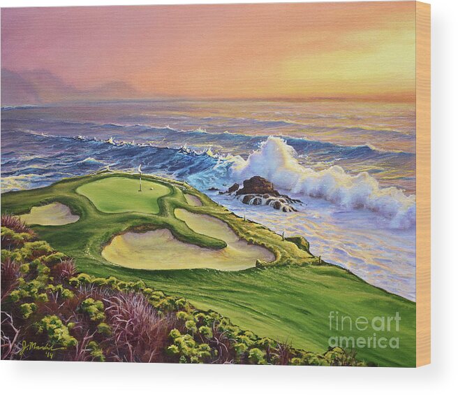 Golf Wood Print featuring the painting Lucky Number 7 by Joe Mandrick