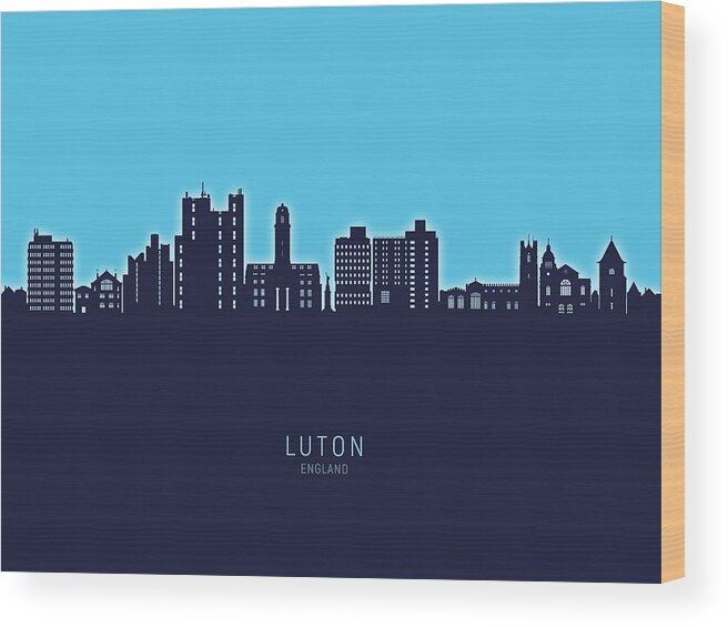 Luton Wood Print featuring the digital art Luton England Skyline #91 by Michael Tompsett