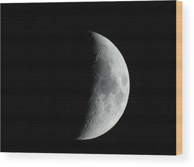 Moon Wood Print featuring the photograph M Mouse on Quarter Moon by Russ Considine