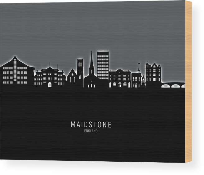 Maidstone Wood Print featuring the digital art Maidstone England Skyline #49 by Michael Tompsett