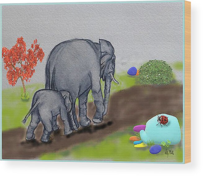 The Playroom Wood Print featuring the painting Mama and Sandy the Elephant by Kelly Mills