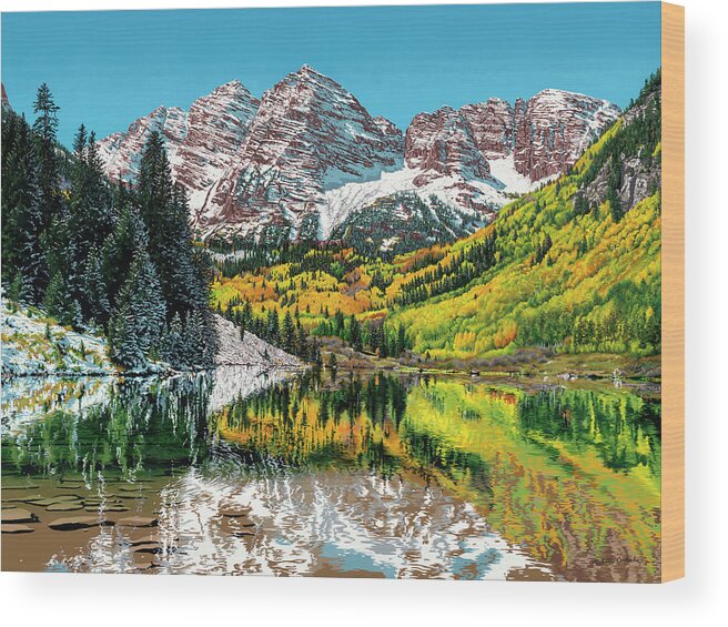 Mountains Wood Print featuring the painting Maroon Bells by Nikita Coulombe