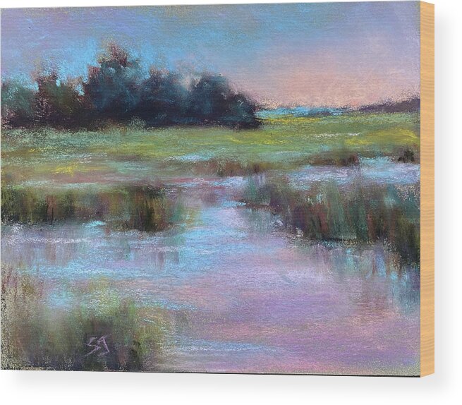 Marsh Wood Print featuring the painting Marshy Blues by Susan Jenkins