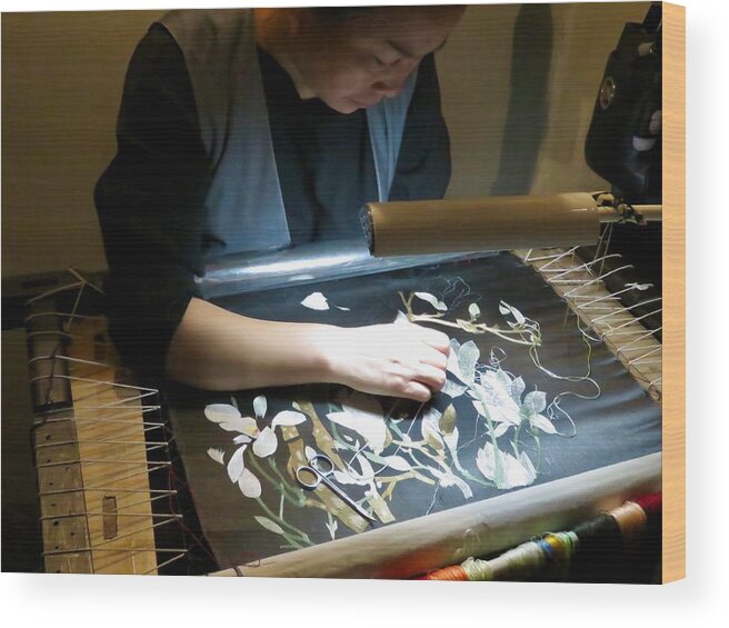 Embroidery Wood Print featuring the photograph Master at Work by Kerry Obrist