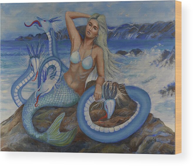 Mermaid Wood Print featuring the painting Mermaid by David Hardesty