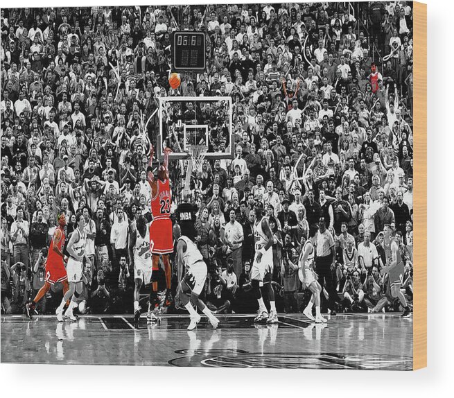 Michael Jordan Wood Print featuring the mixed media Michael Jordan The Last Shot 1b by Brian Reaves