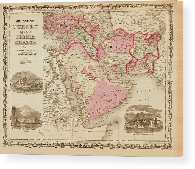 Middle East Wood Print featuring the drawing Middle East Turkey Persia and Arabia 1862 by Vintage Maps
