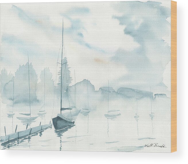 Sailboats Wood Print featuring the painting Misty Sailboats by Walt Brodis