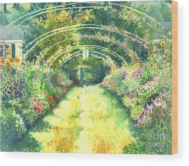 Autumn Wood Print featuring the painting Monet's Garden Walkway by Merana Cadorette