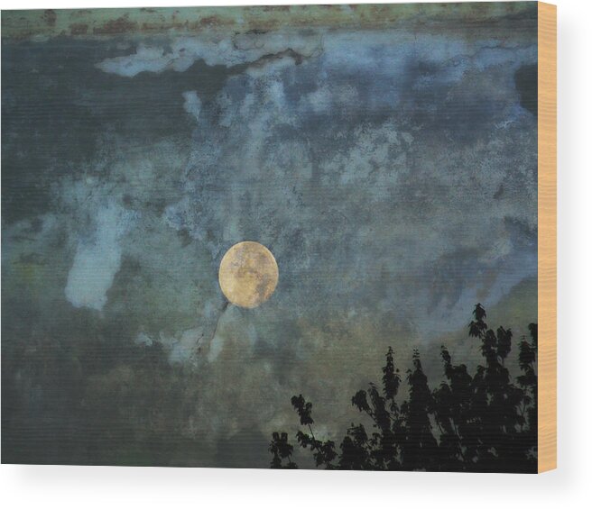 Moon Wood Print featuring the photograph Moon Over Lake Reflection by Russel Considine