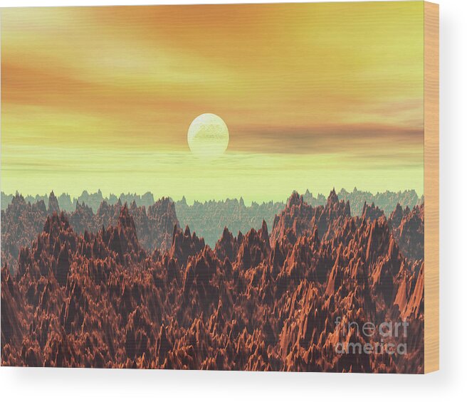Moon Wood Print featuring the digital art Moon over Mountains by Phil Perkins